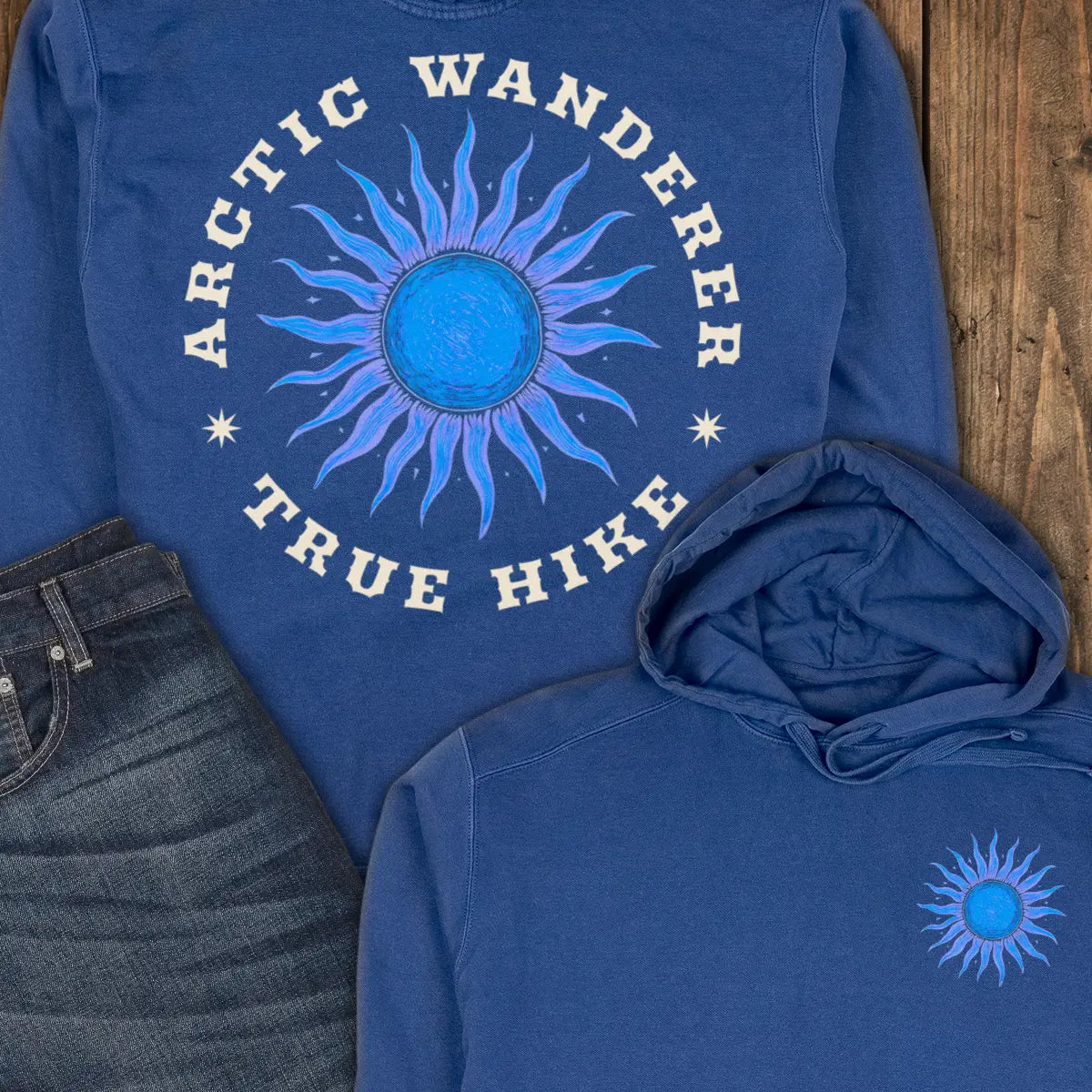 Arctic Wanderer — Back Print Hoodie - True Navy