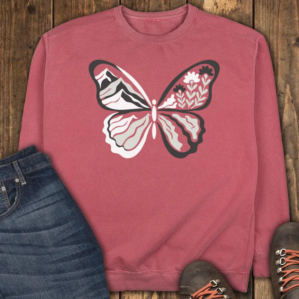 Butterfly Trail Sweatshirt - Crimson