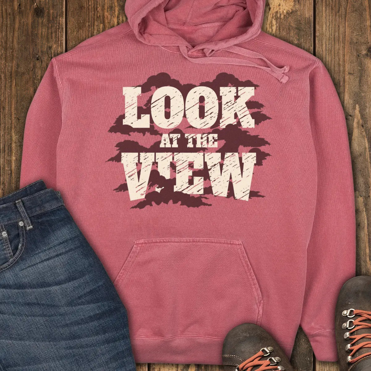 Cloudy Day View Hoodie - Crimson