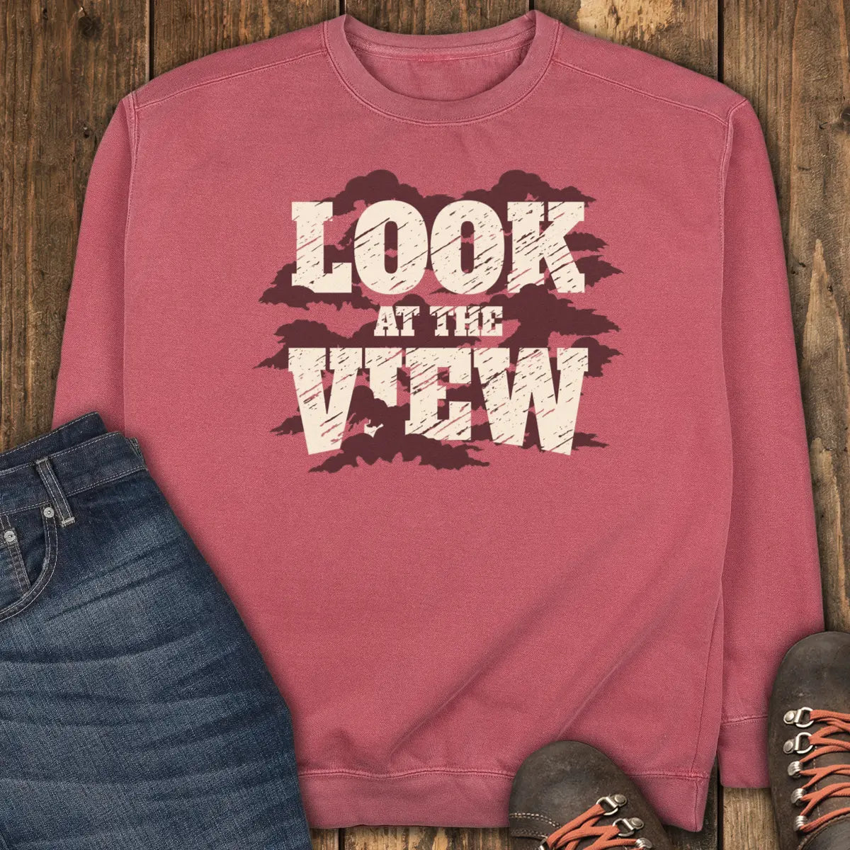 Cloudy Day View Sweatshirt - Crimson