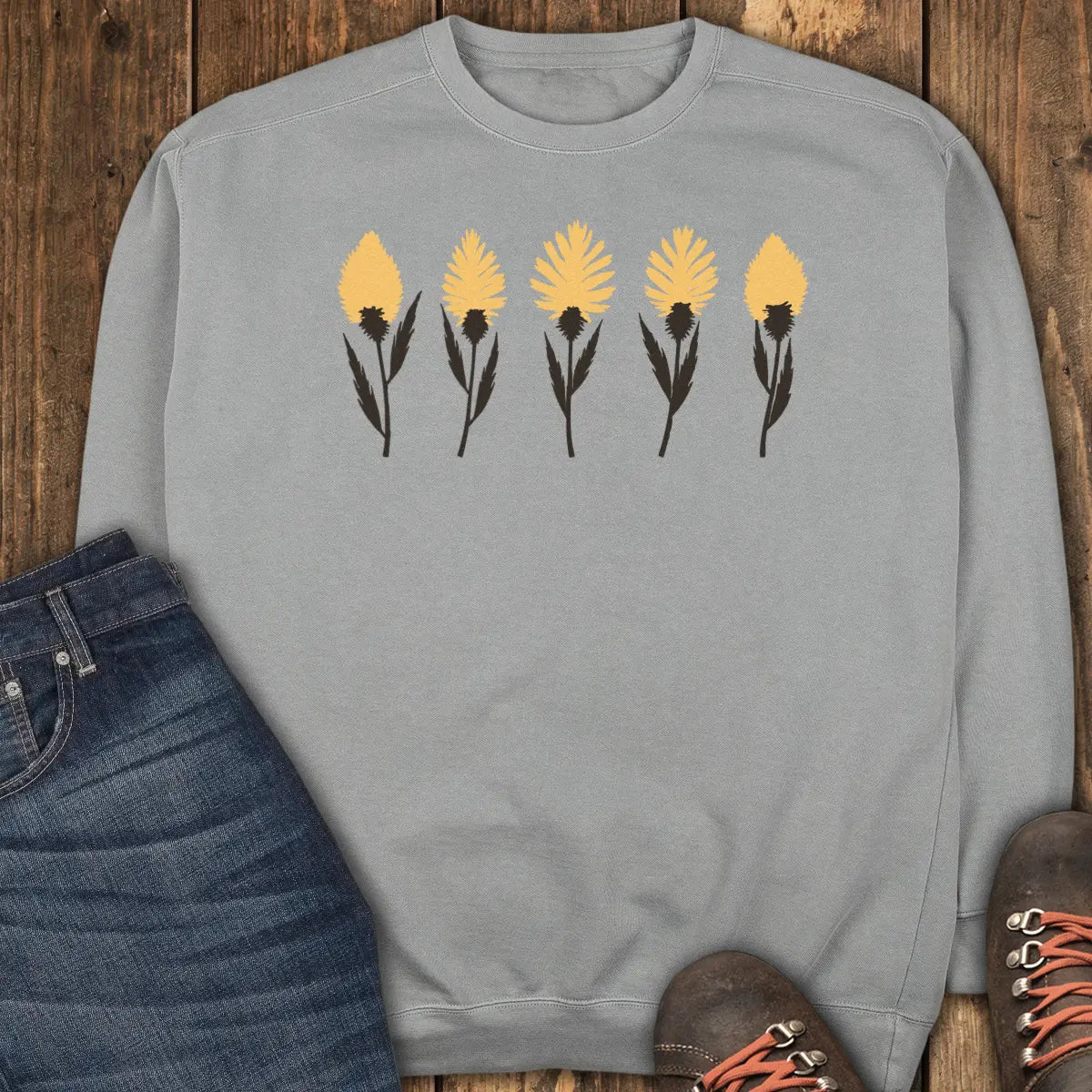 Crimson Bloom Sweatshirt - Grey