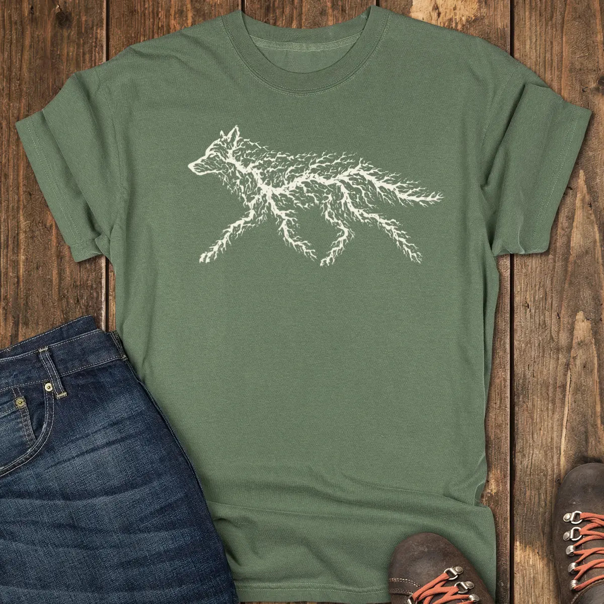 Forest-Born Wolf Tee - Moss