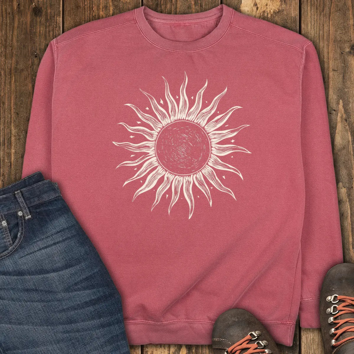 Grayscale Wanderer Sweatshirt - Crimson