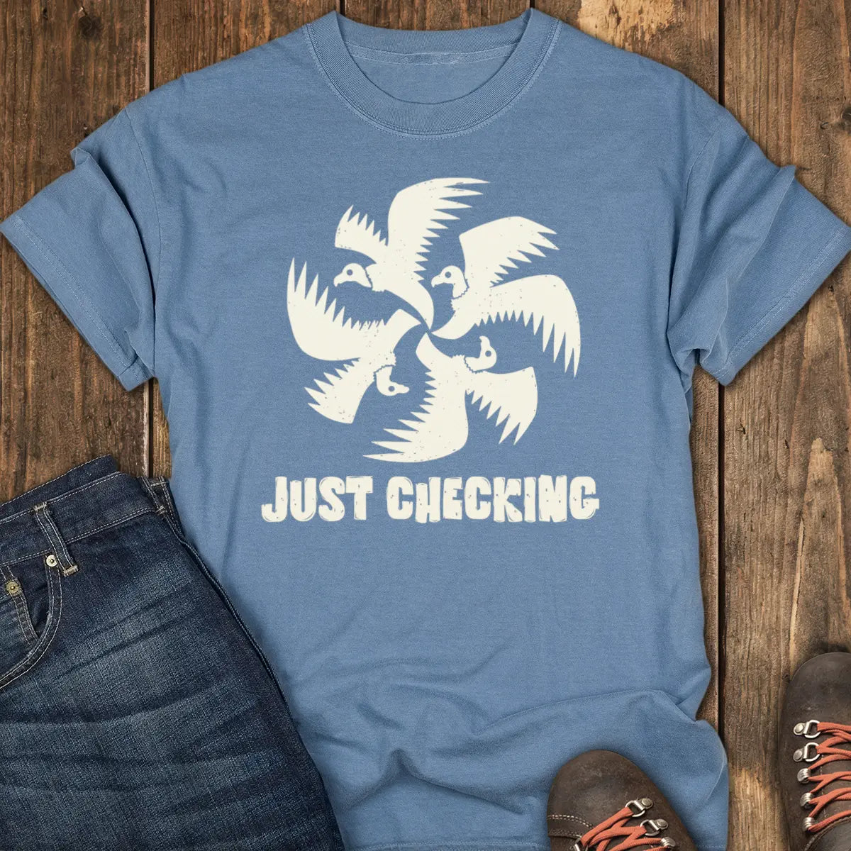 Just Checking Tee - Blue Jean