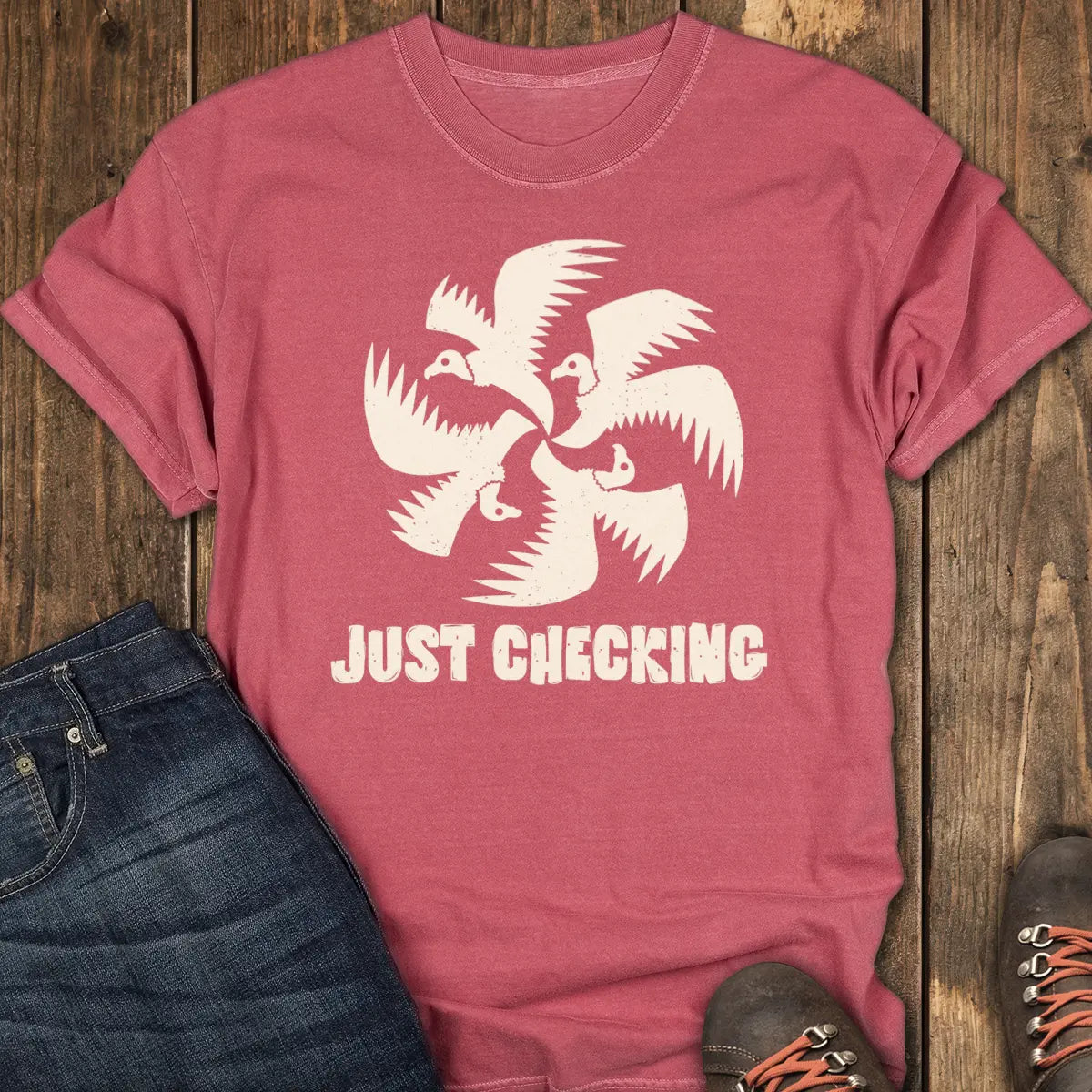 Just Checking Tee - Crimson