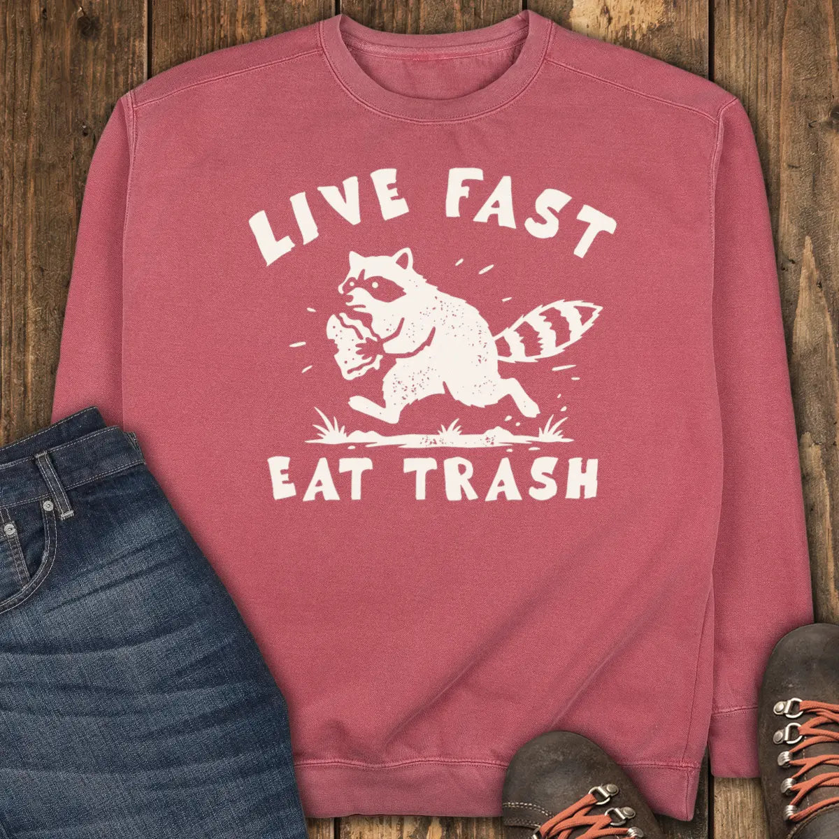 Live Fast Eat Trash Sweatshirt - Crimson
