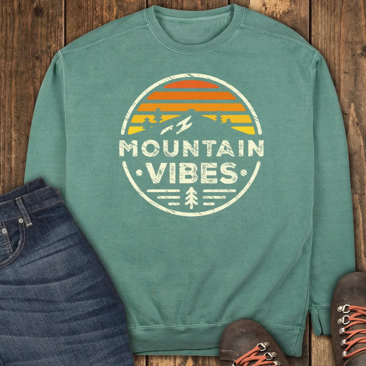 Mountain Vibes Sweatshirt - Light Green