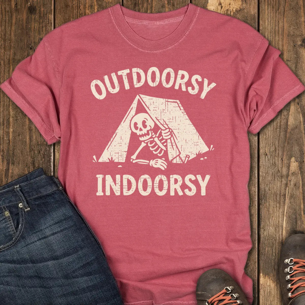 Outdoorsy Indoorsy Tee - Crimson