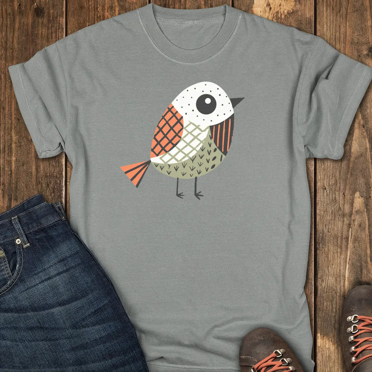 Patchwork Sparrow Tee - Grey
