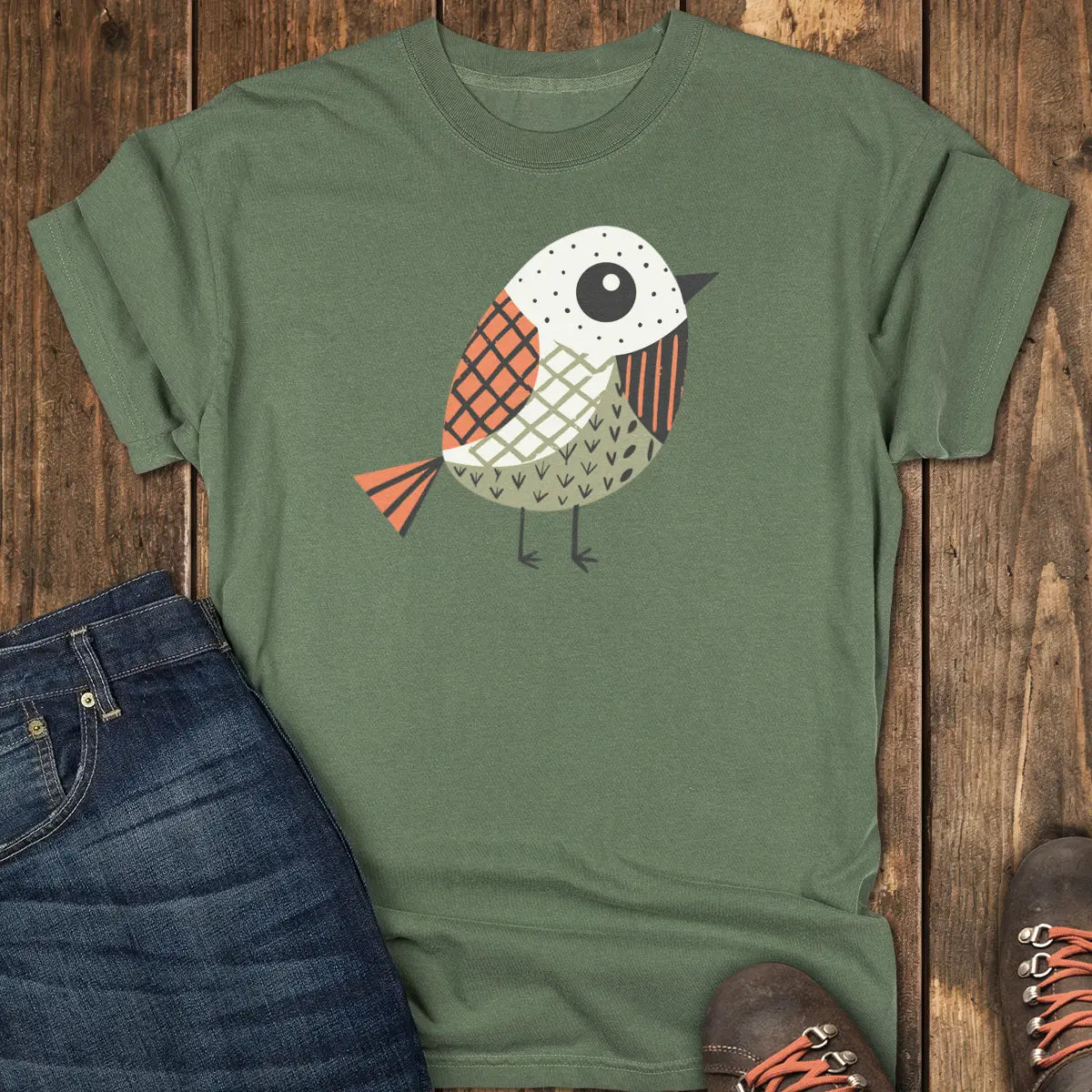 Patchwork Sparrow Tee - Moss