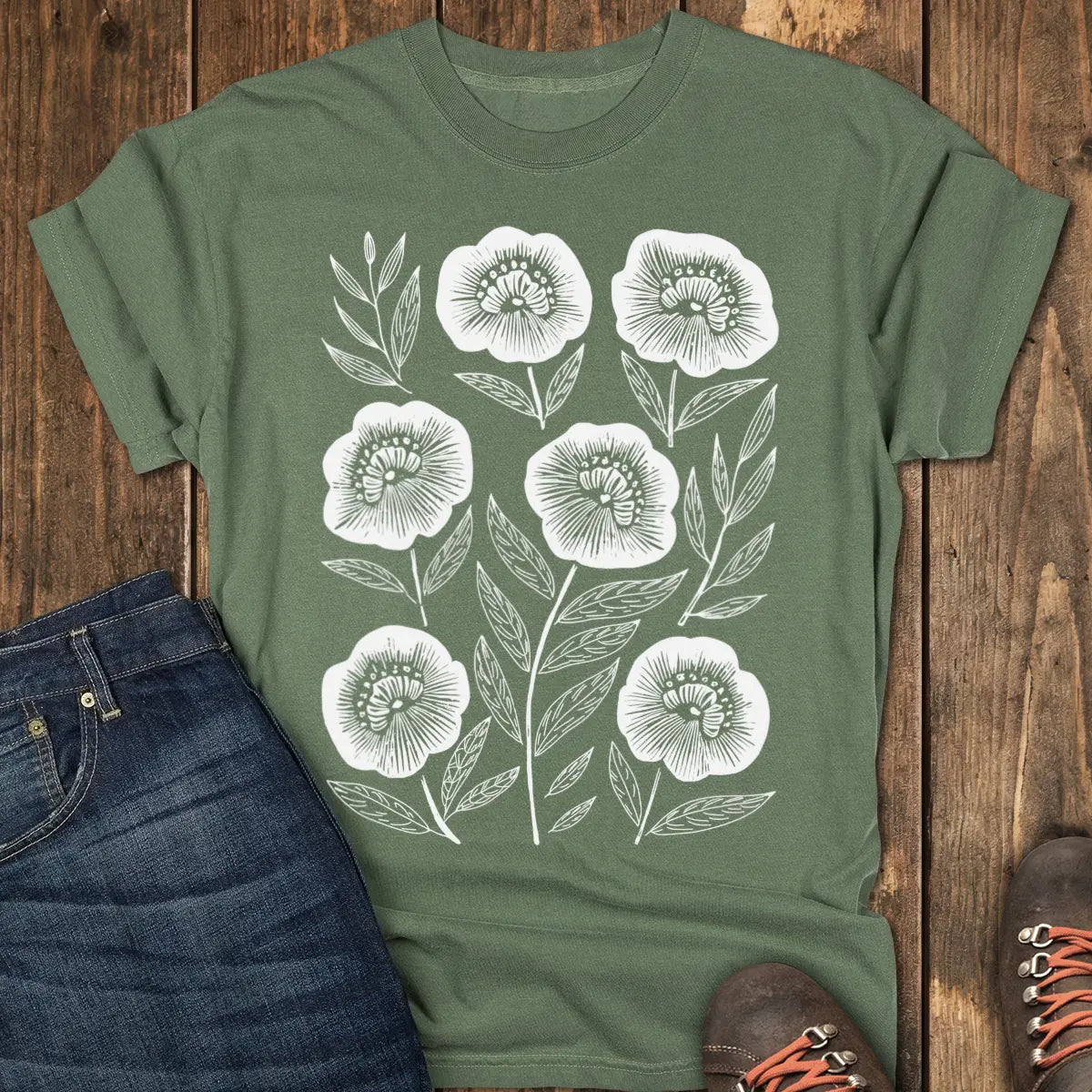 Petals Bloom Tee - Moss
