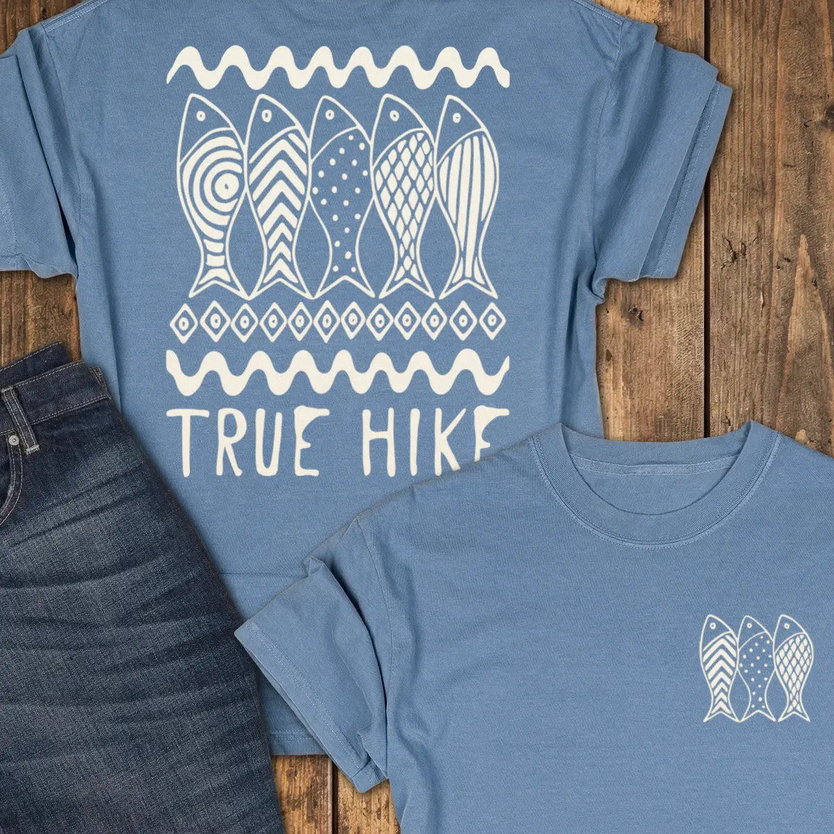 River Run — Back Print Tee - Blue Jean