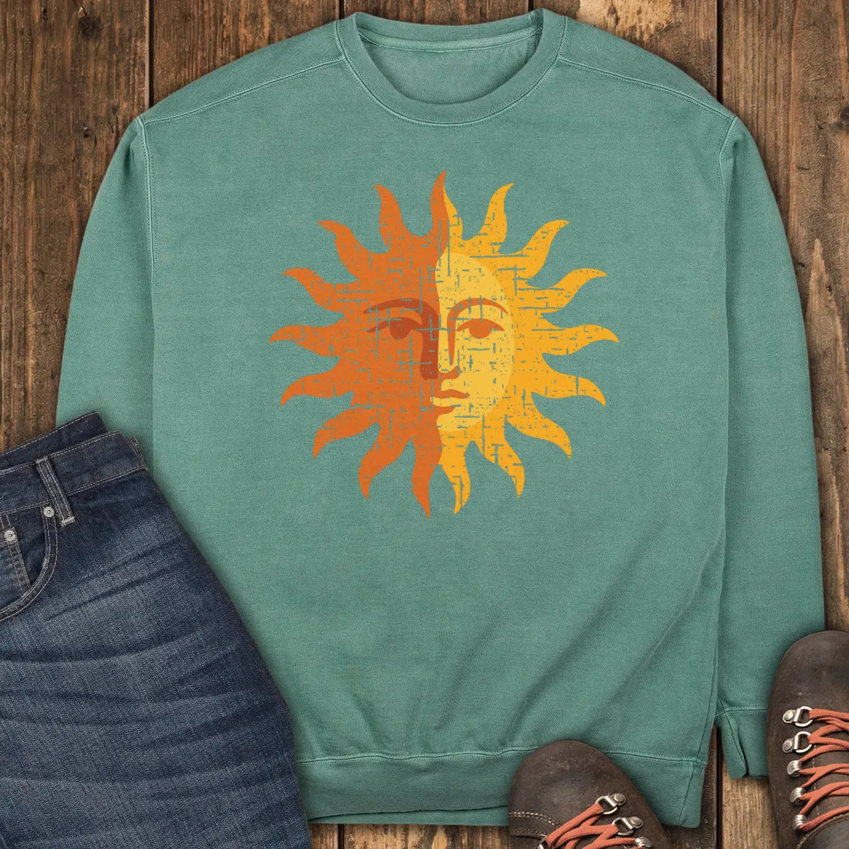 Rustic Sun Sweatshirt - Light Green