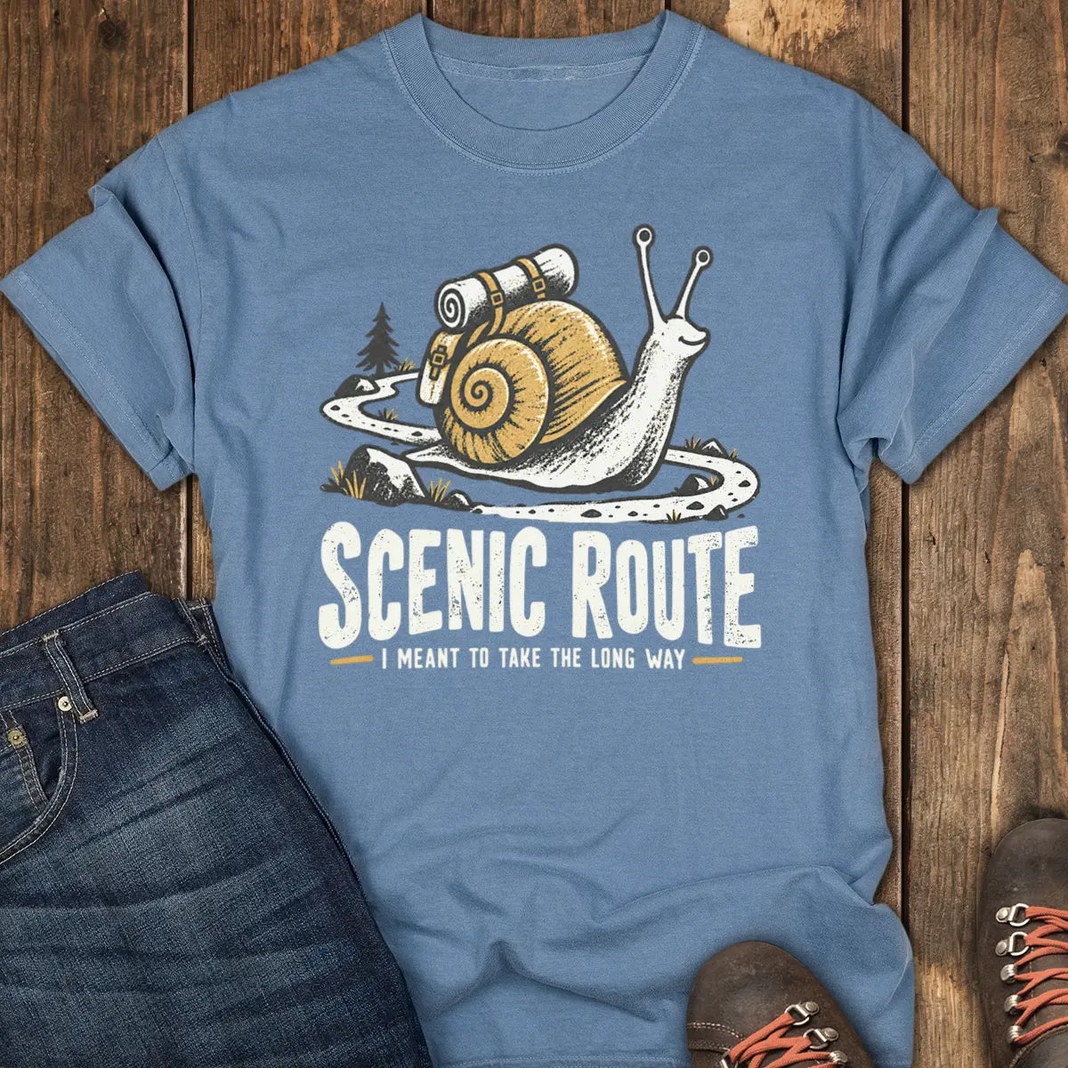 Scenic Route Snail Tee - Blue Jean