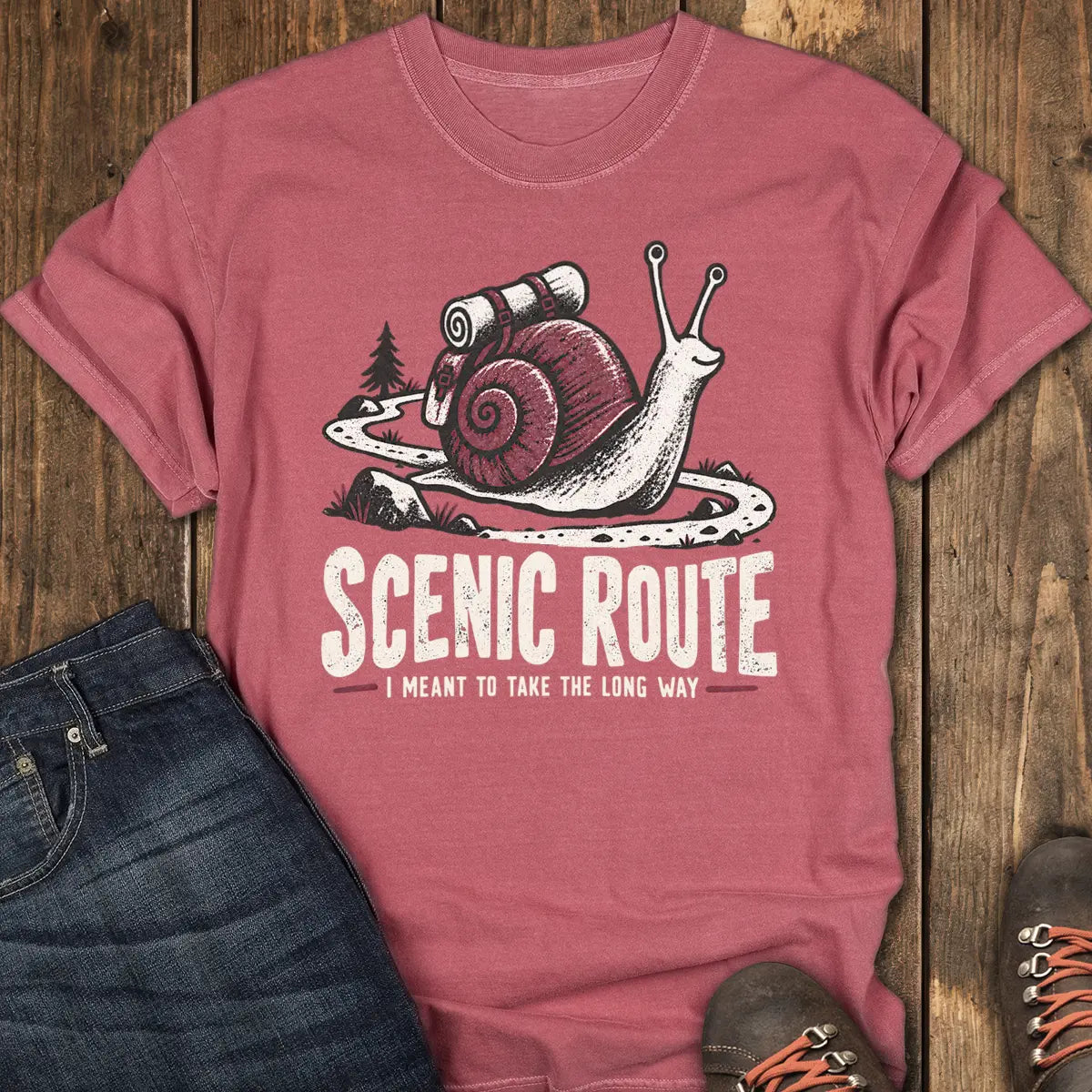 Scenic Route Snail Tee - Crimson