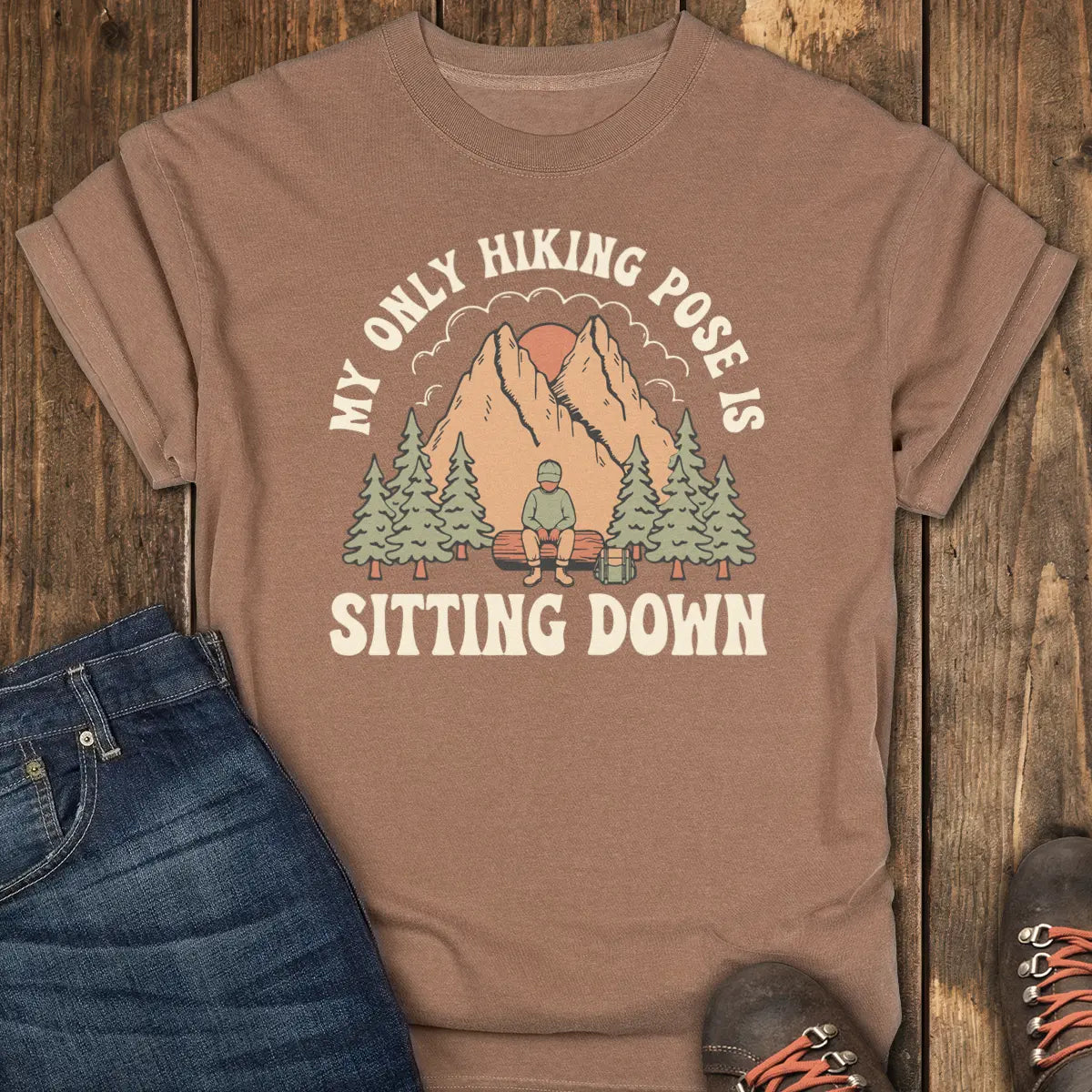 Sitting Pose Hiking Club Tee - Espresso