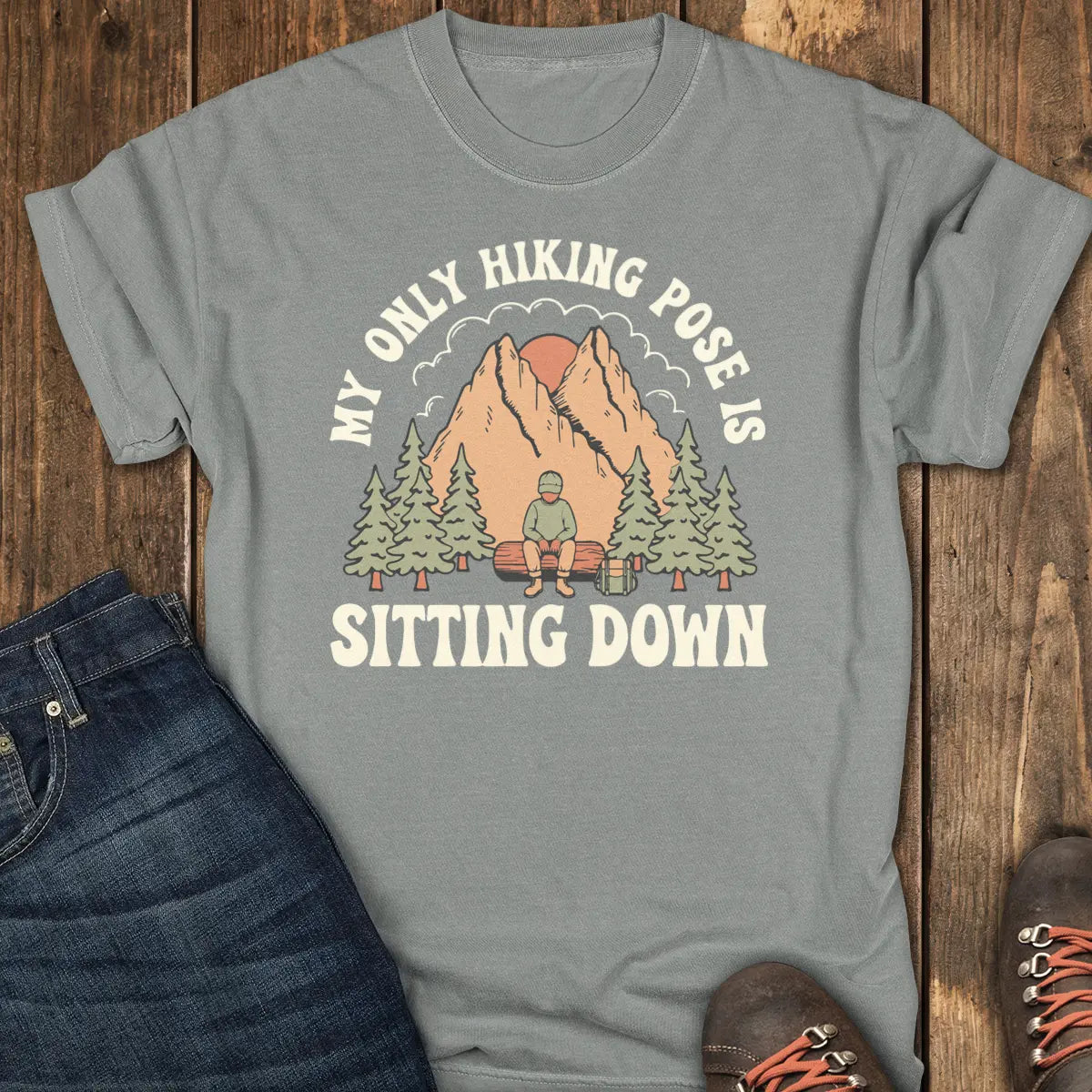 Sitting Pose Hiking Club Tee - Grey