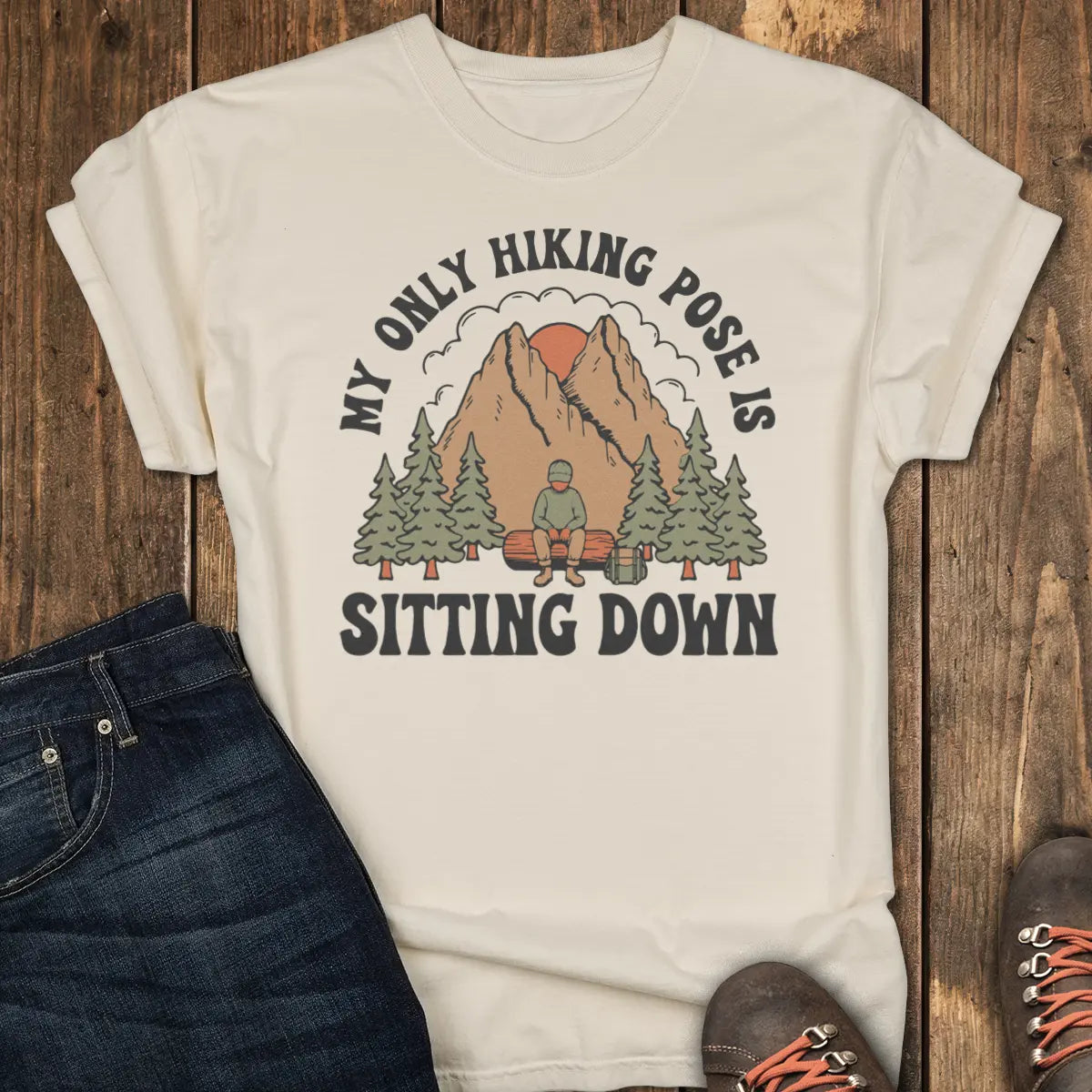 Sitting Pose Hiking Club Tee - Ivory