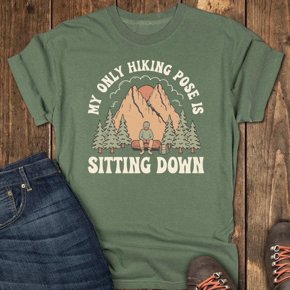 Sitting Pose Hiking Club Tee - Moss