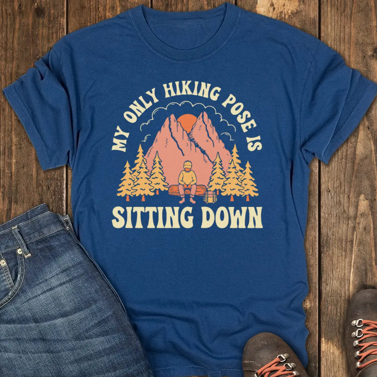 Sitting Pose Hiking Club Tee - Navy