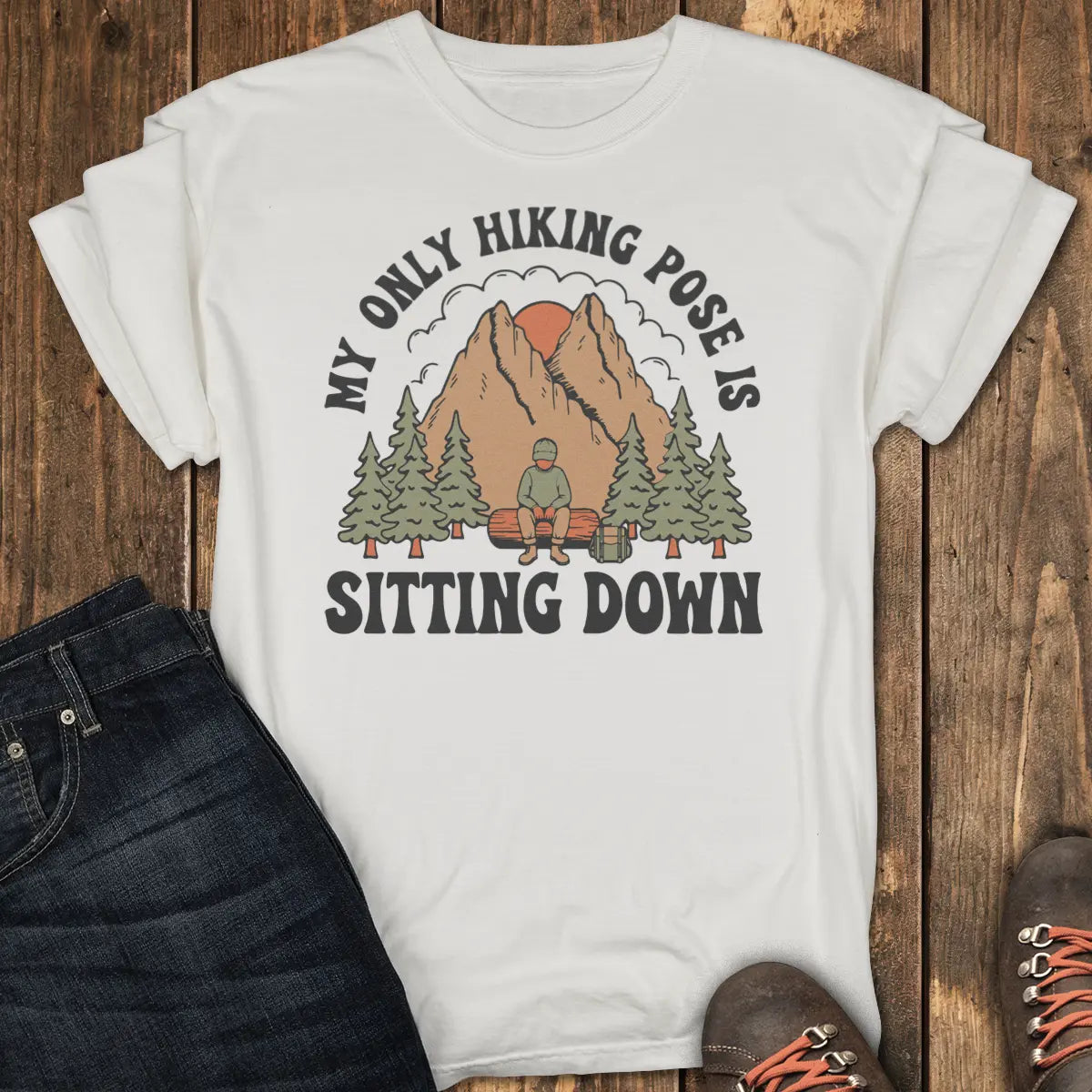 Sitting Pose Hiking Club Tee - White