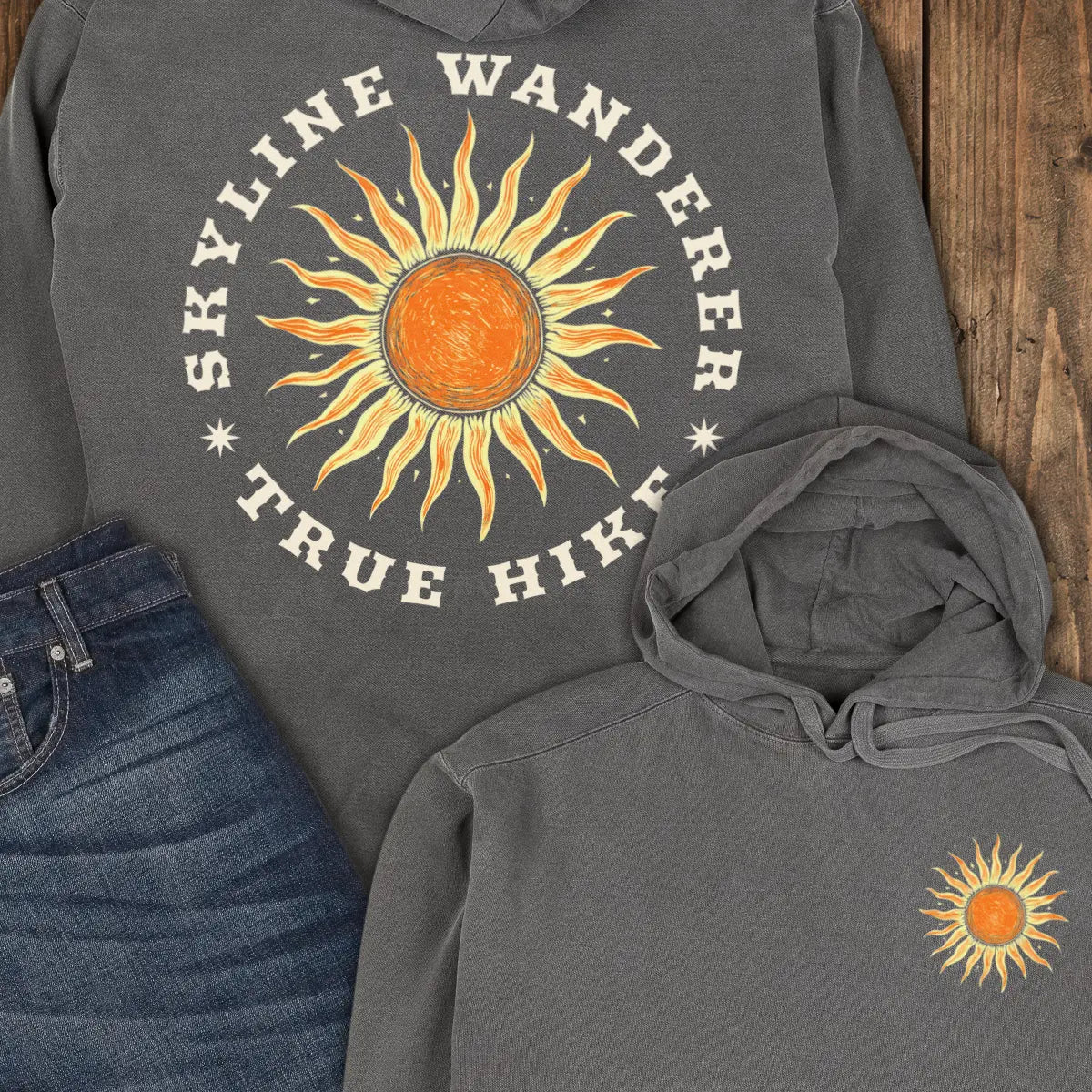 Skyline Wanderer — Back Print Hoodie - Pepper