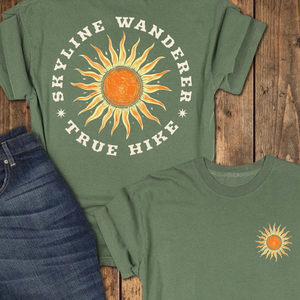 Skyline Wanderer — Back Print Tee - Moss
