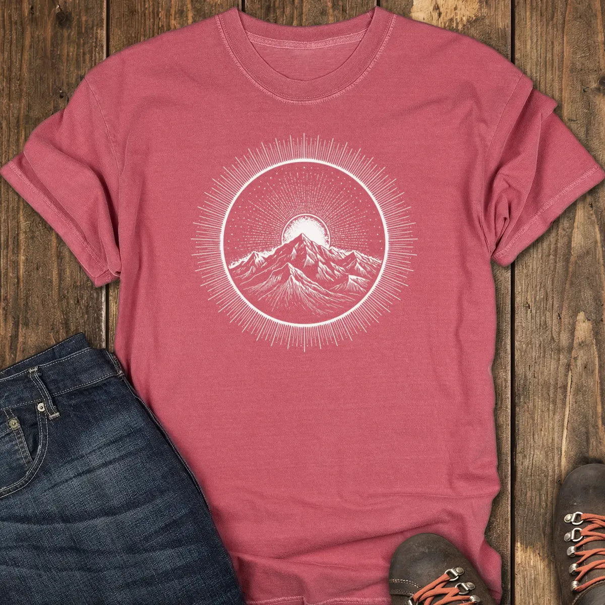 Solar Crest Tee - Crimson