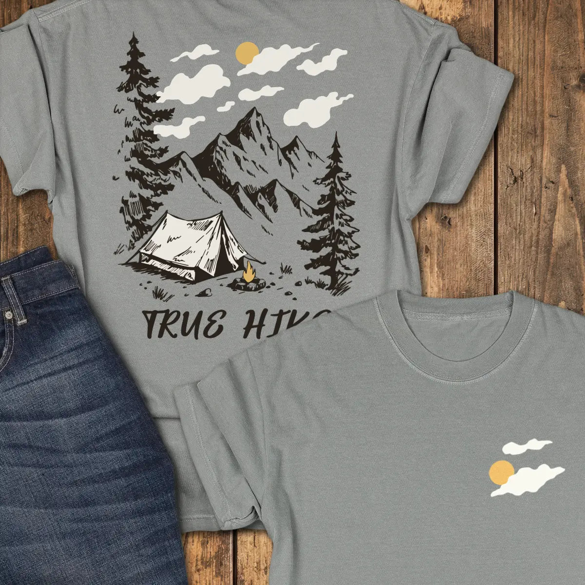 Tent Life, No Trail — Back Print Tee - Grey
