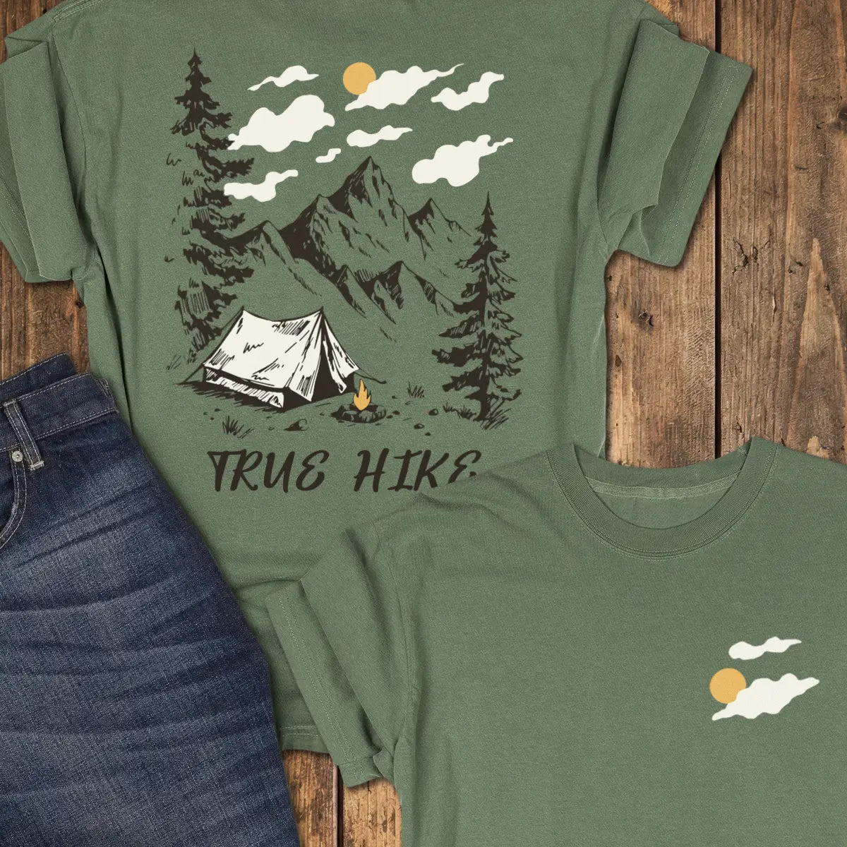 Tent Life, No Trail — Back Print Tee - Moss
