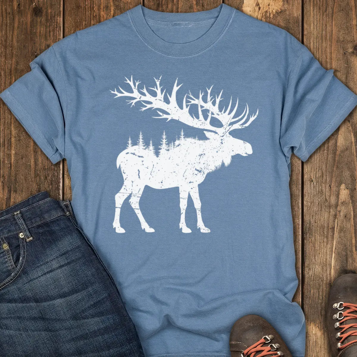 The Forest Moose Tee - Blue Jean
