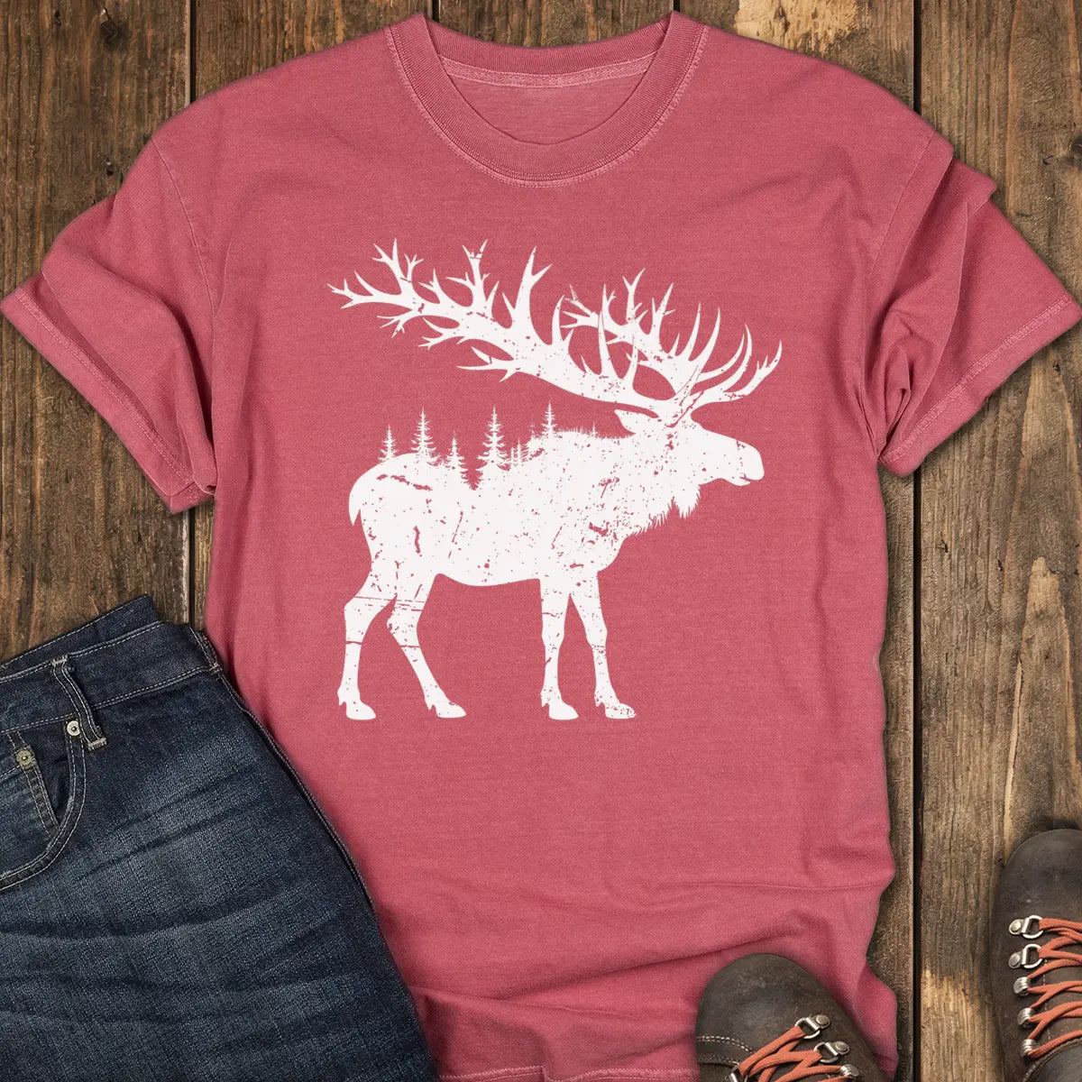 The Forest Moose Tee - Crimson