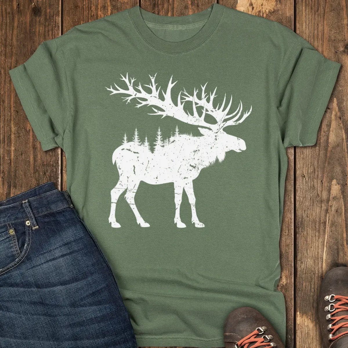 The Forest Moose Tee - Moss