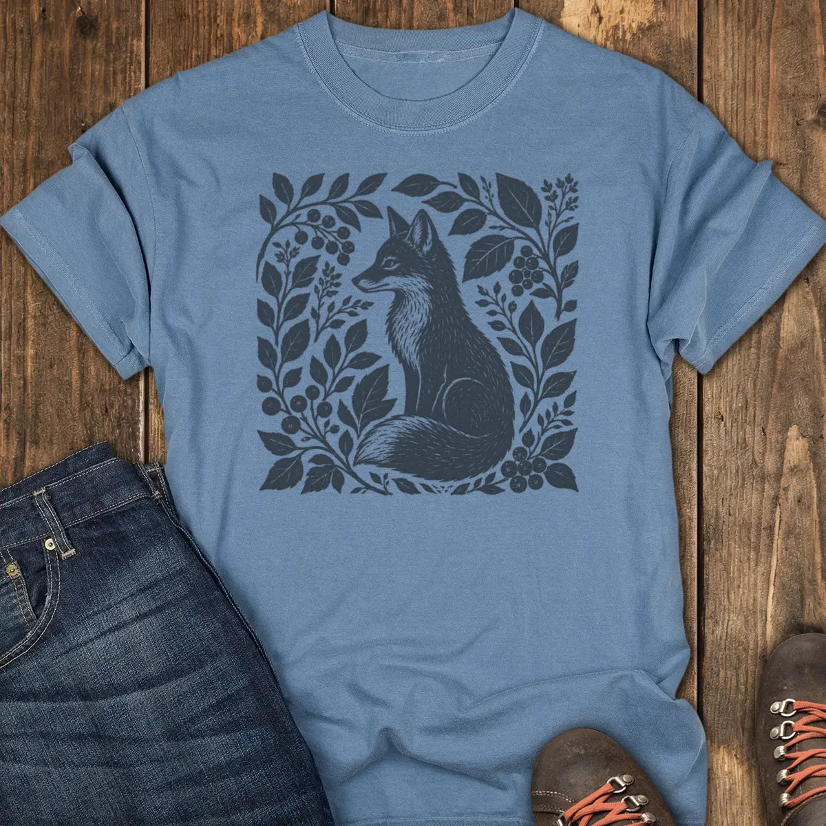 Woodland Fox Tee - Blue Jean