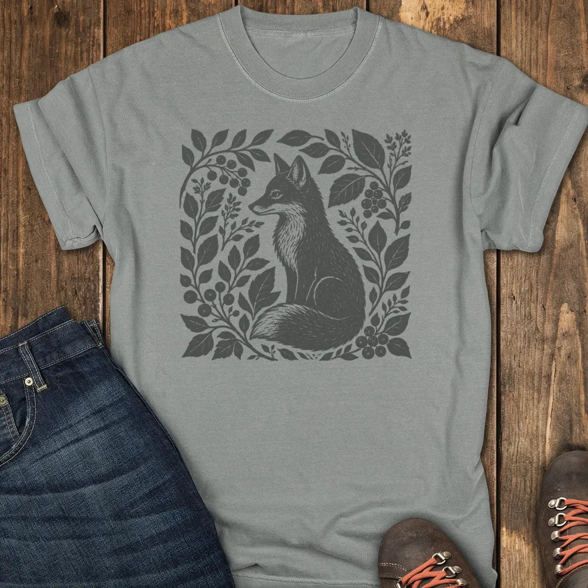 Woodland Fox Tee - Grey