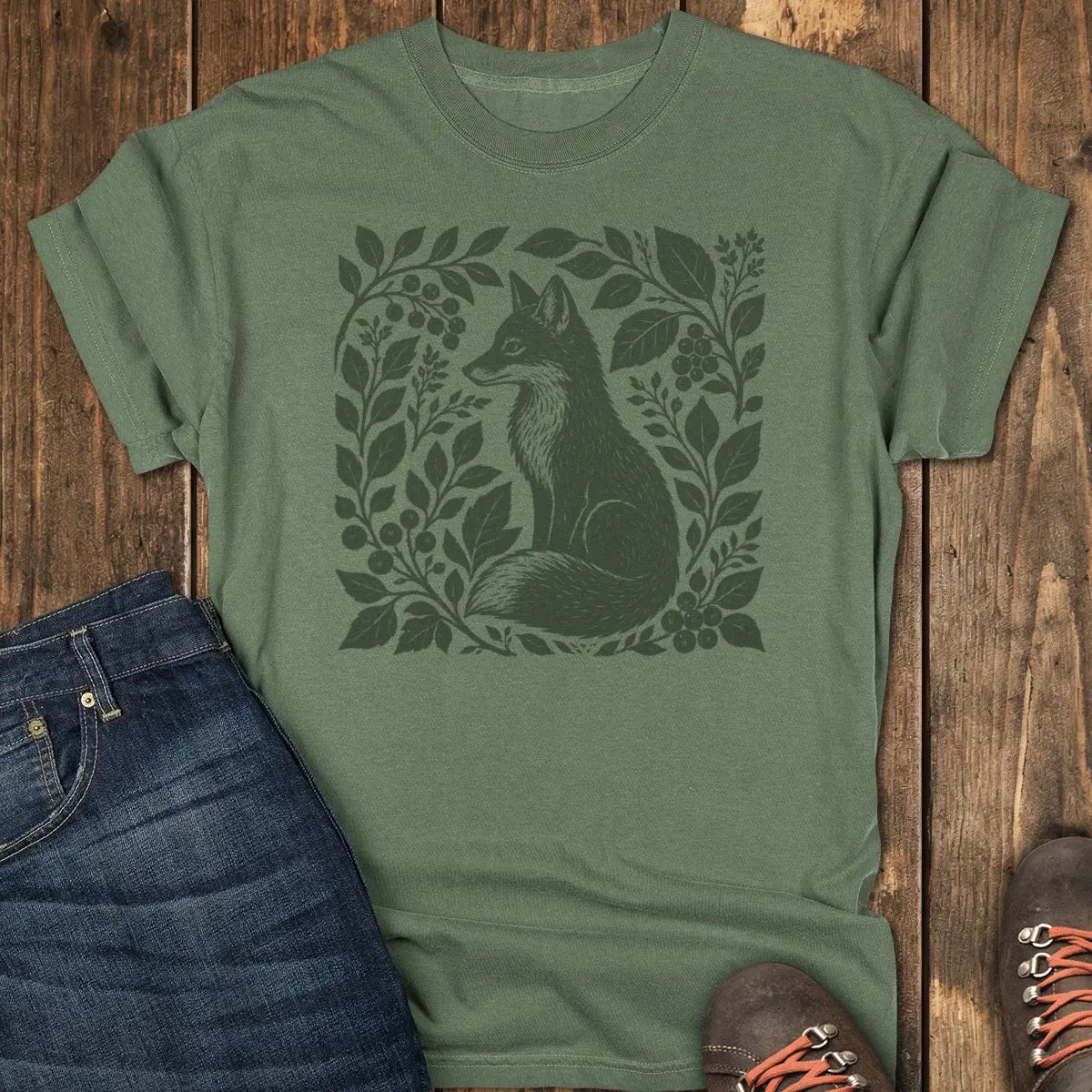 Woodland Fox Tee - Moss